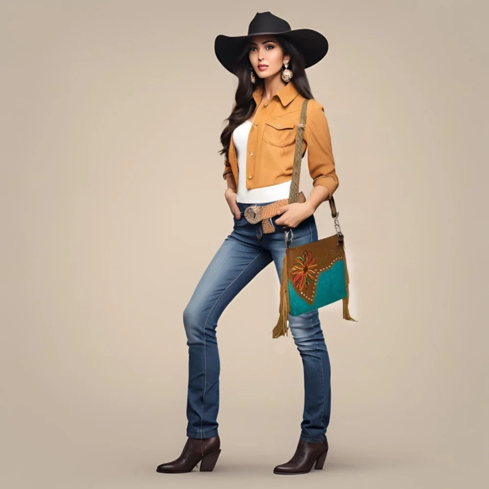 Western Fringe Crossbody Purse Flower Vegan Boho Bags Women Cowgirl Handbags - Picture 10 of 13
